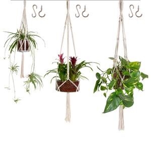 3-Pack Macrame Plant Hangers, 3 Pieces Woven Cotton‎ Indoor and Outdoor